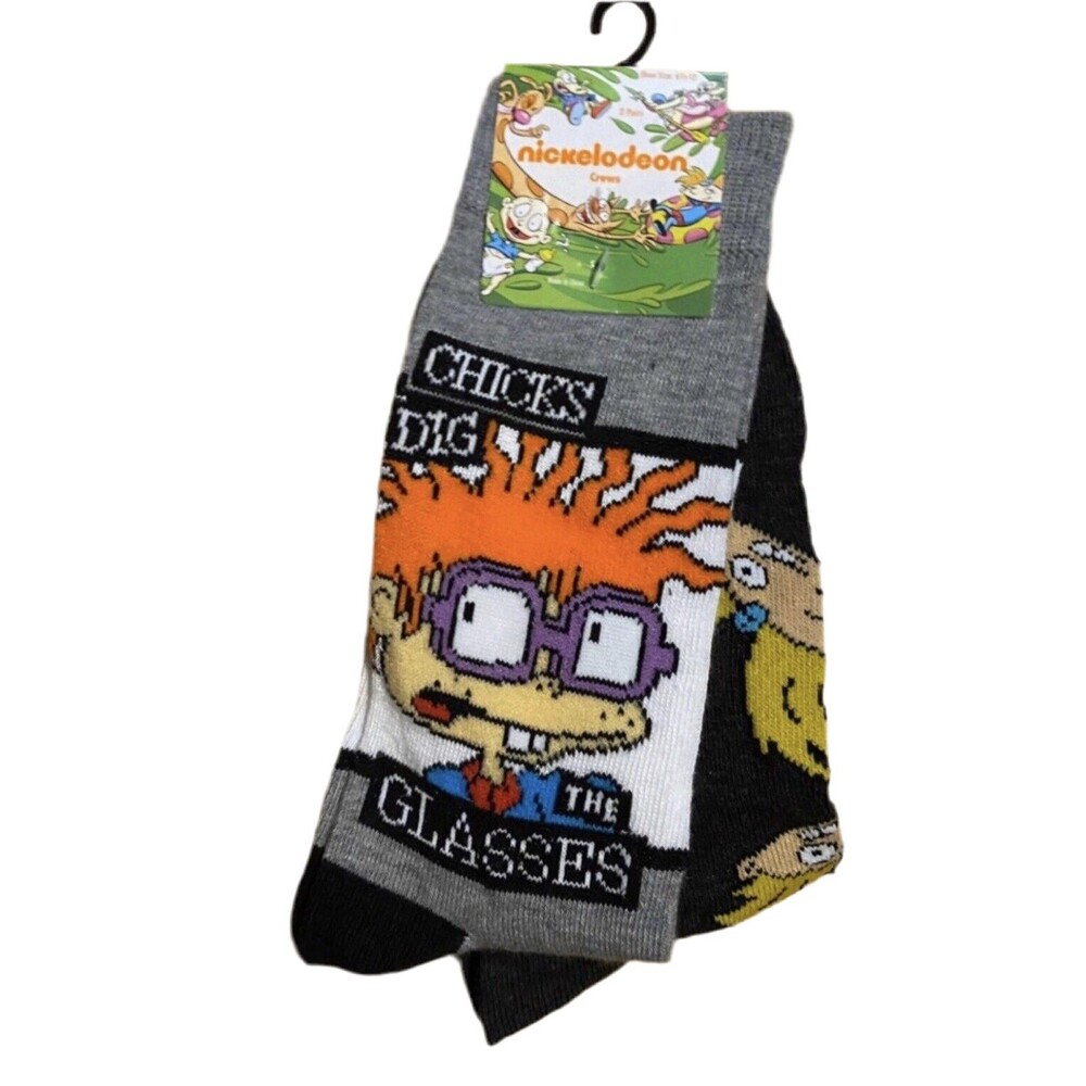 Nickelodeon Rugrats Chuckie & Hey Arnold Men’s Crew Socks - 2 Pack